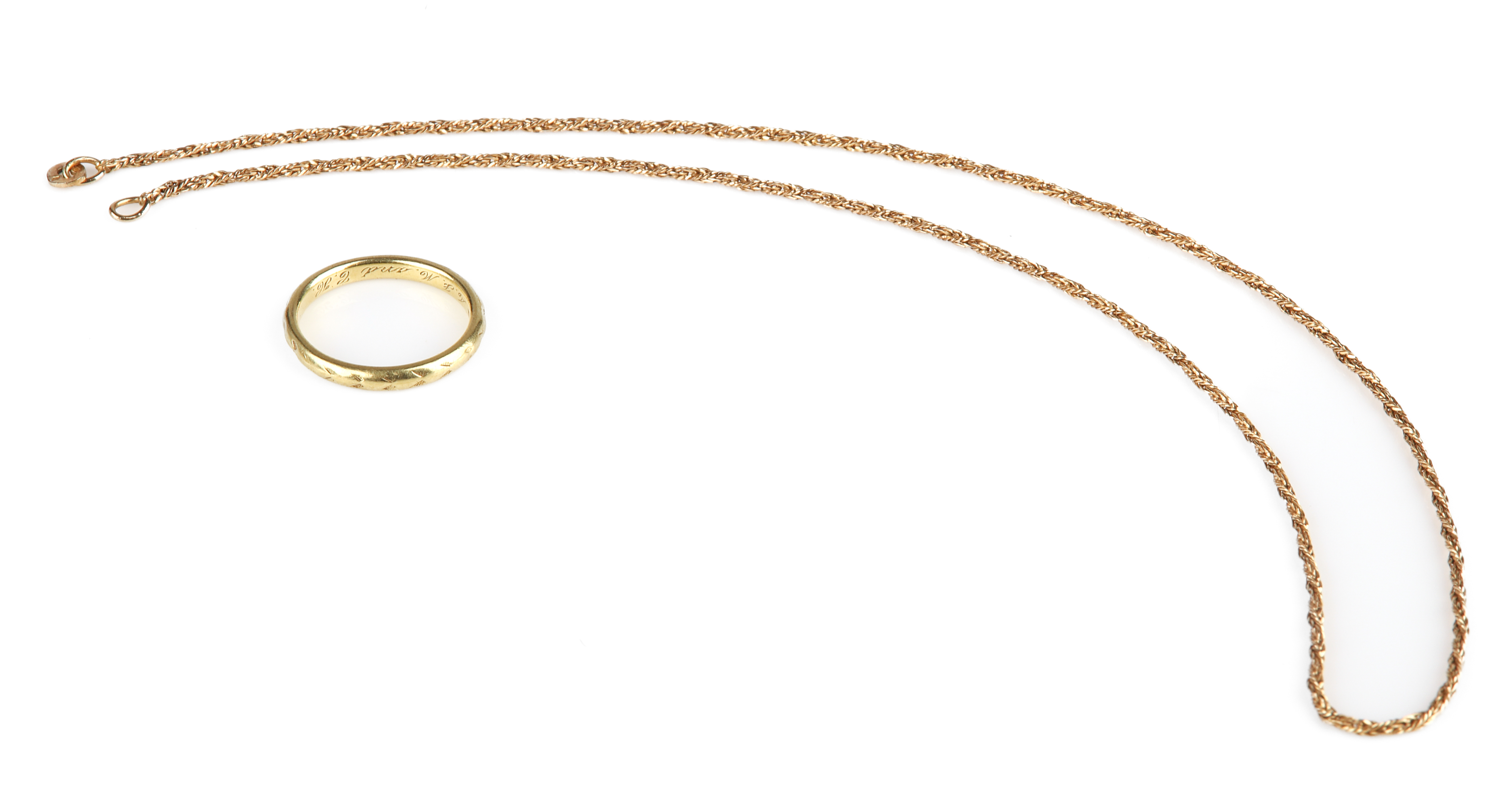 18K Yellow gold chain and wedding band