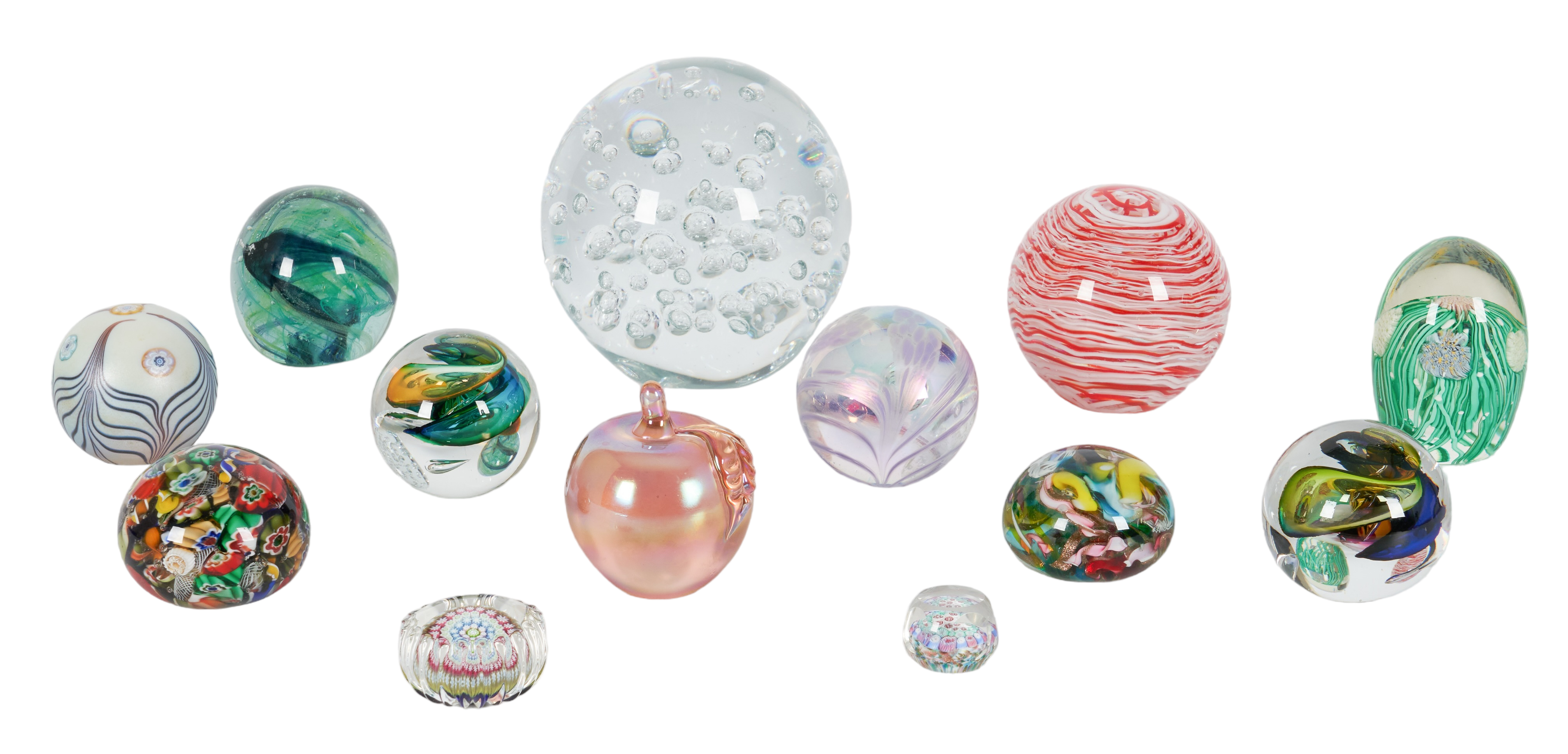 (13) Art glass paperweights to