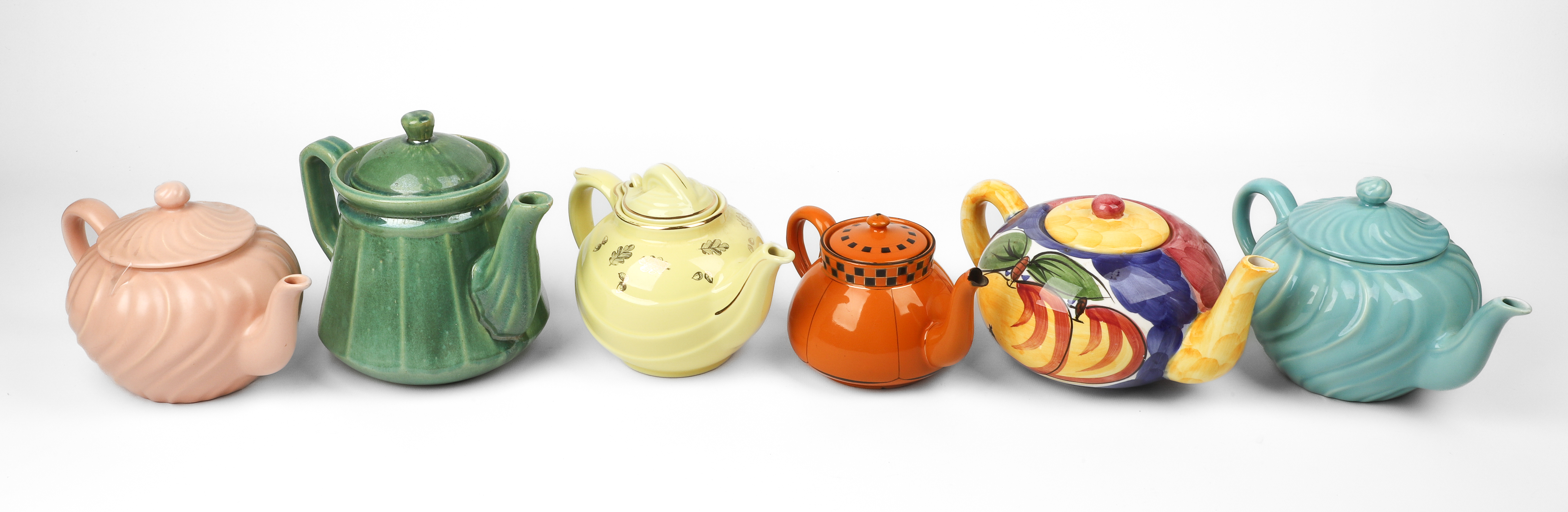 (6) Teapots, including Hull pottery,