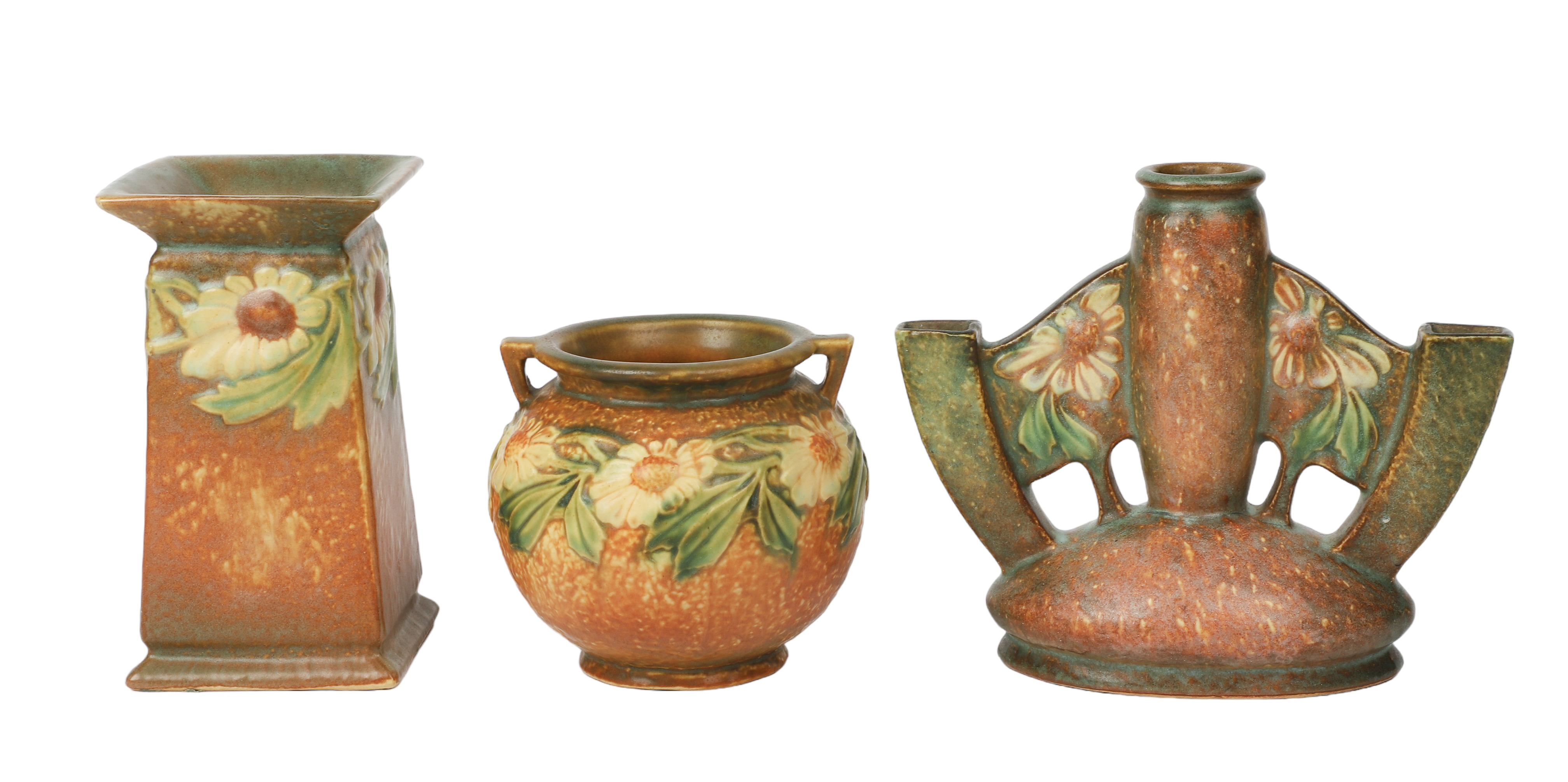 (3) Pcs Roseville pottery, Dahlrose