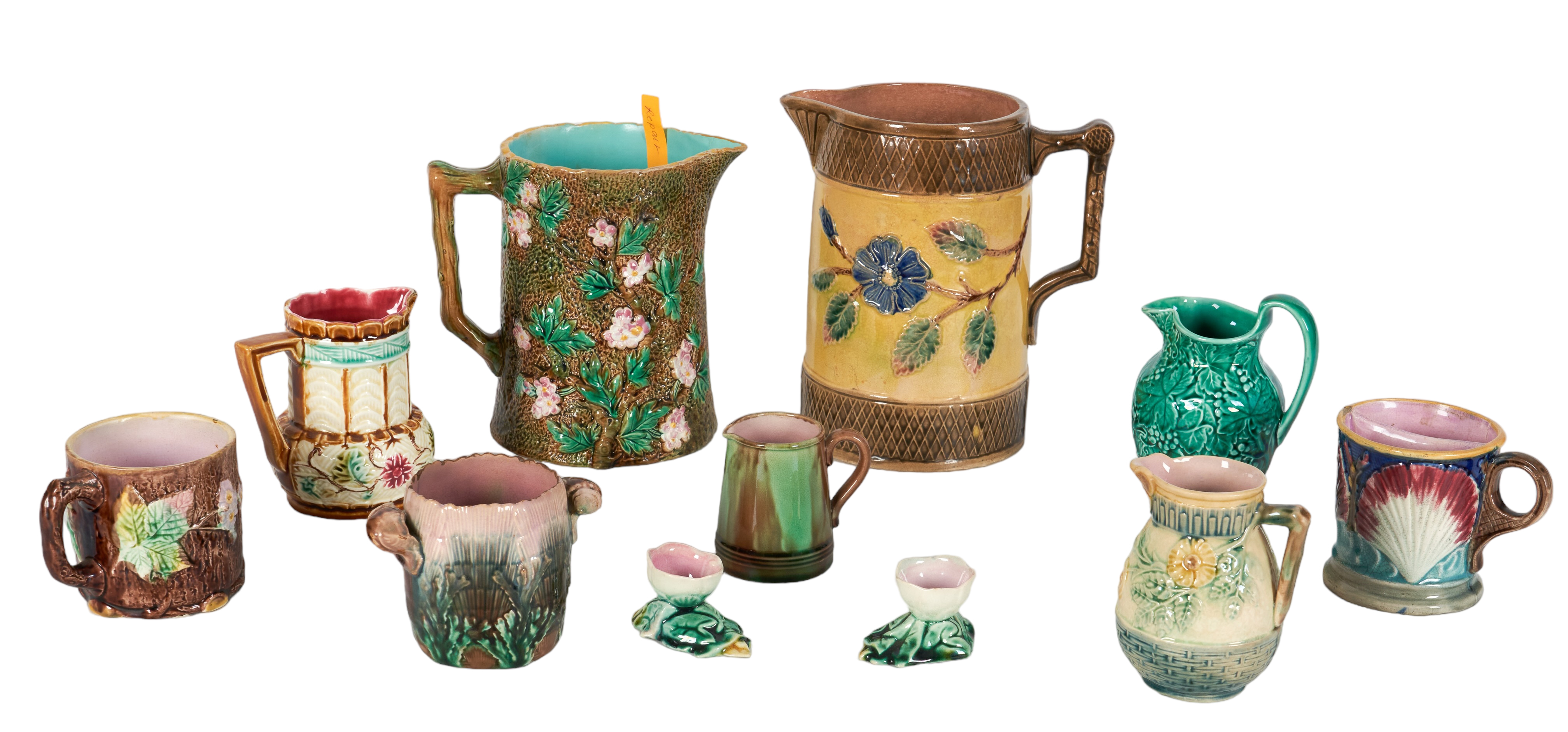 (11) Majolica Pottery Pitchers,