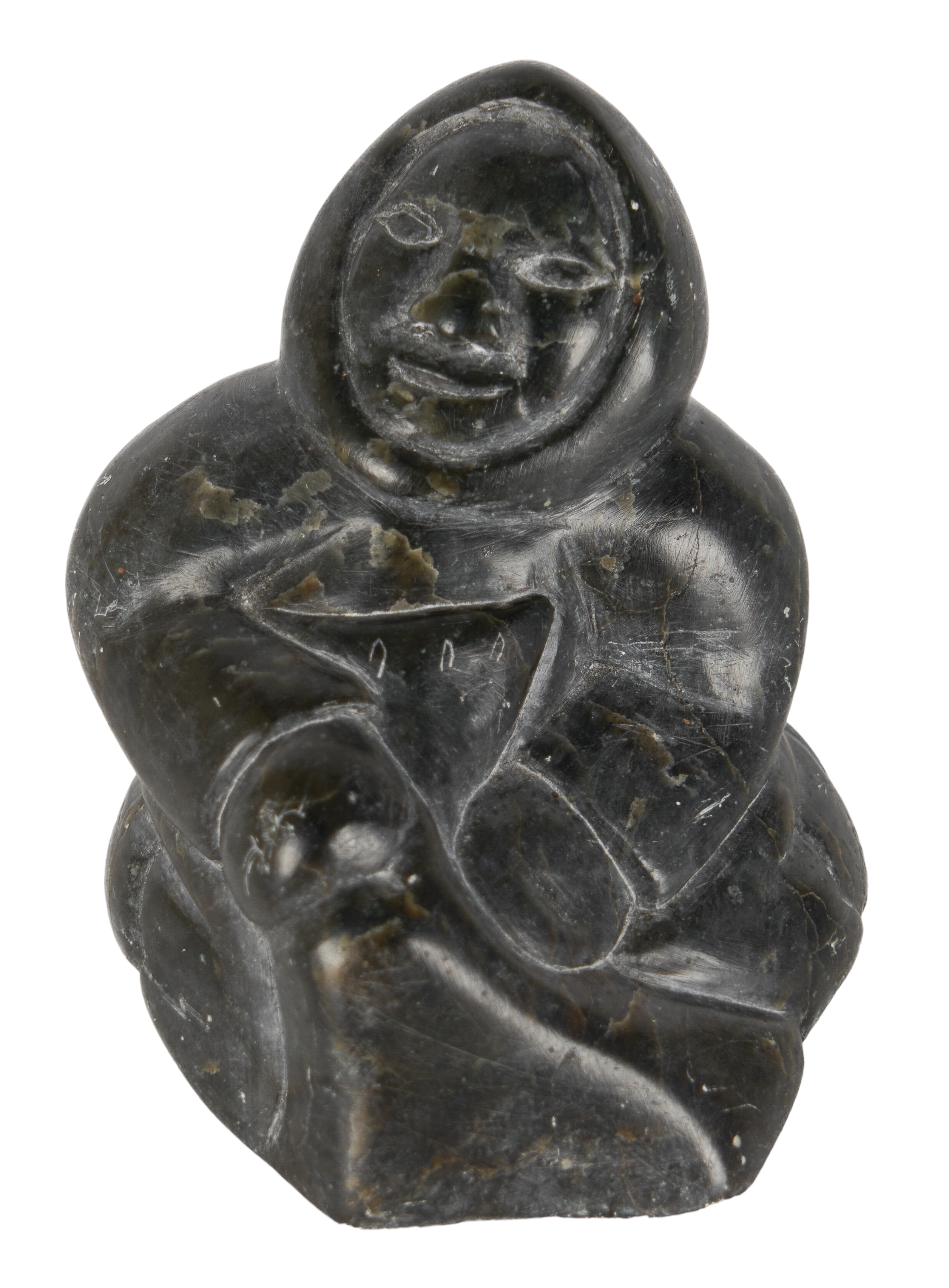 Carved stone Inuit sculpture, seated