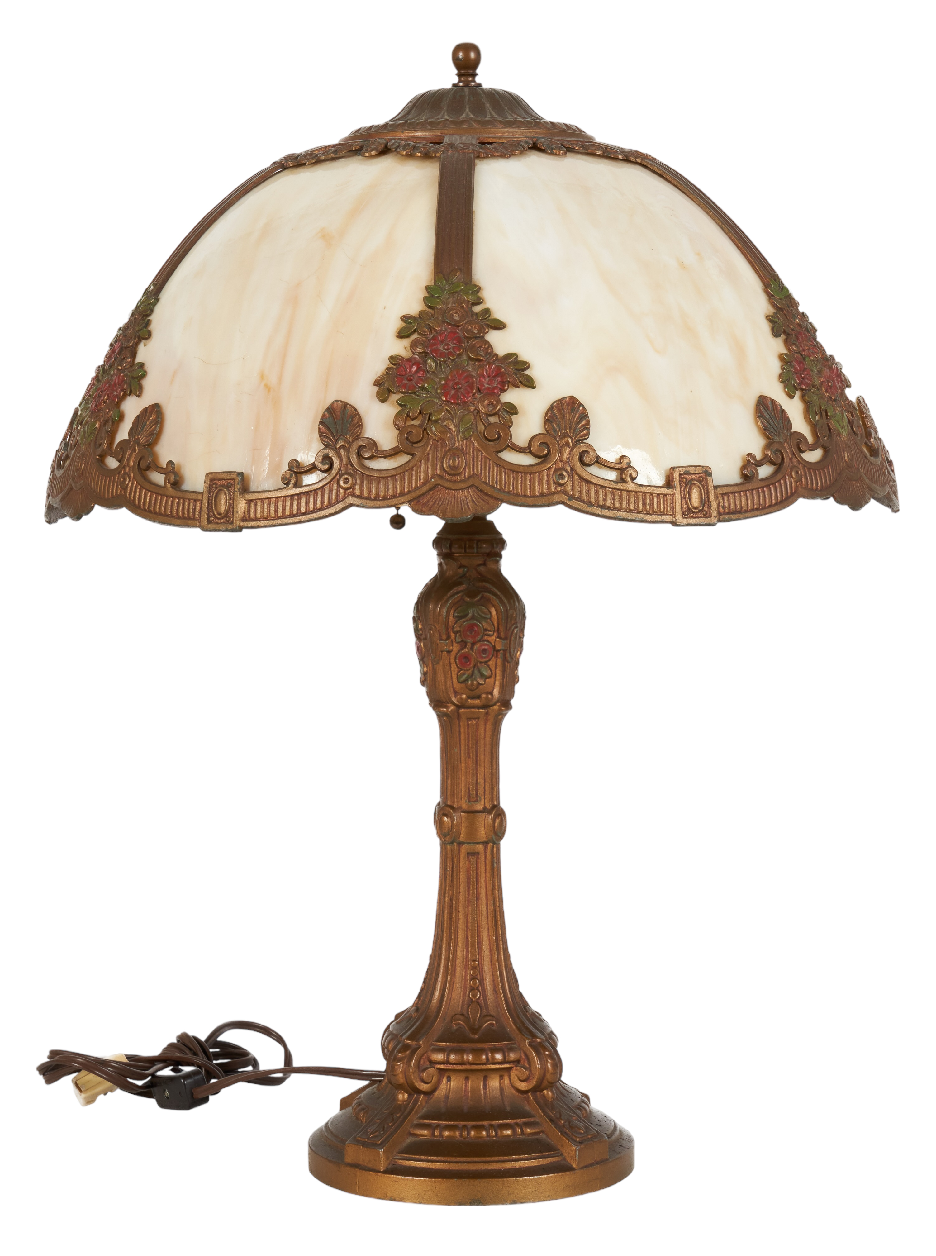 Caramel slag glass table lamp, gilt