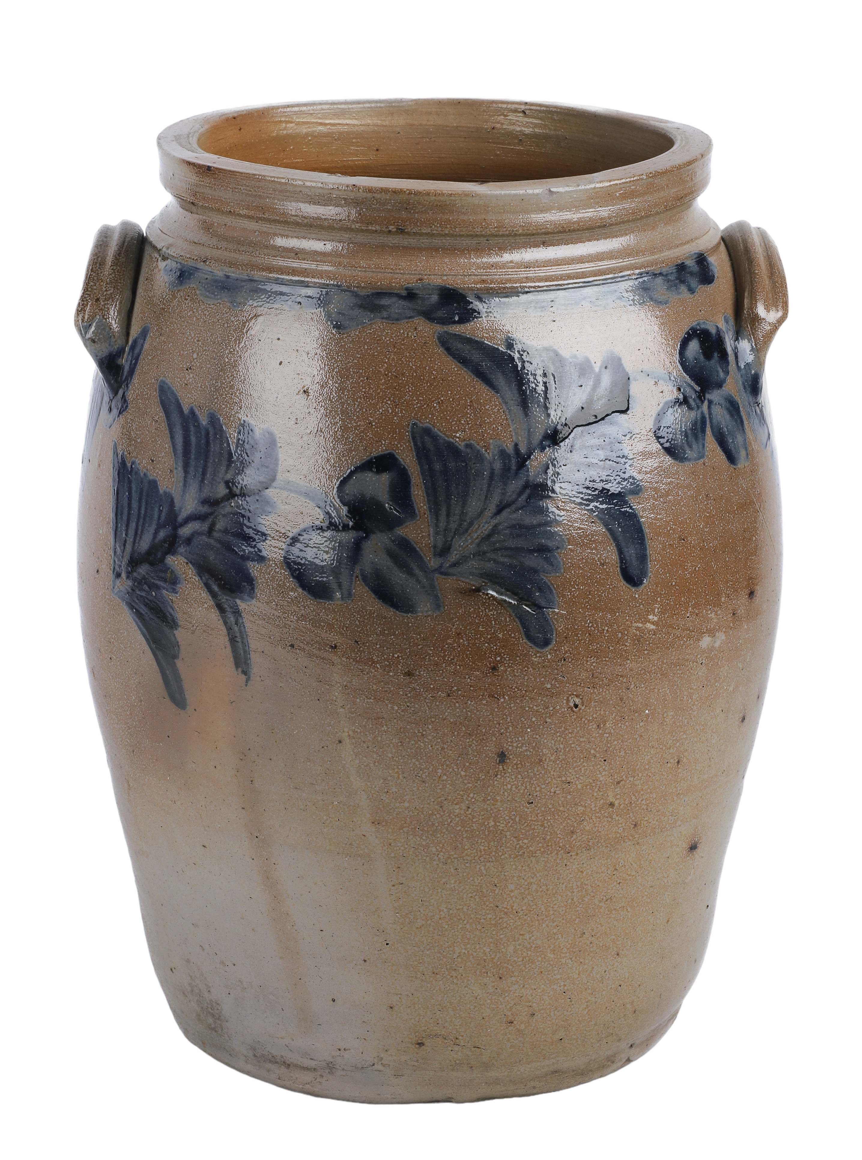 Blue decorated stoneware crock, overall
