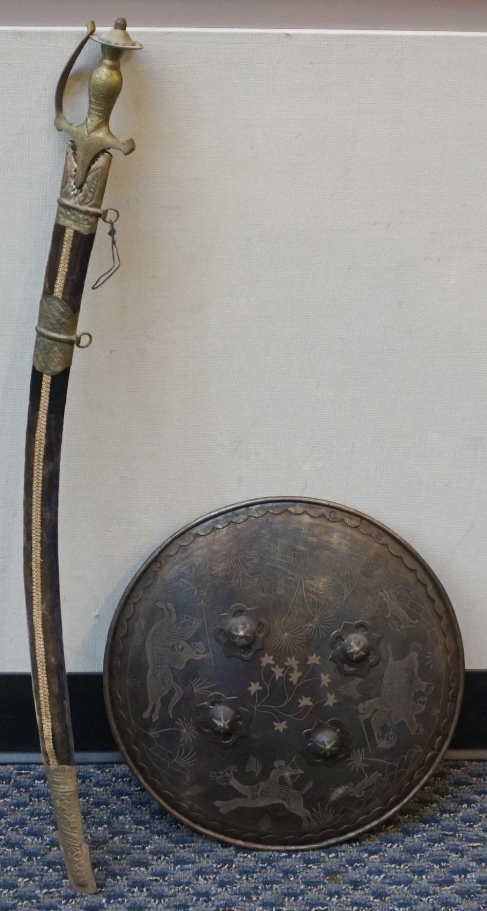INDIAN CHASED METAL SHIELD AND A SWORD