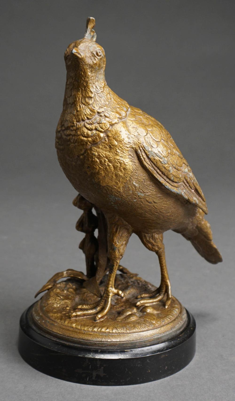 QUAIL WITH FLOWER SPELTER SCULPTURE 2e4bc9