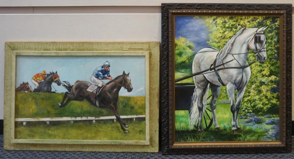 TWO OIL PAINTINGS OF HORSES, FRAME