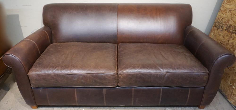 MODERN BROWN LEATHER SLEEPER SOFA