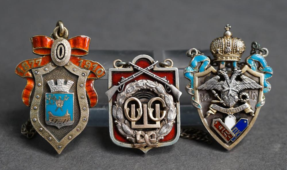 THREE RUSSIAN SILVER AND ENAMEL