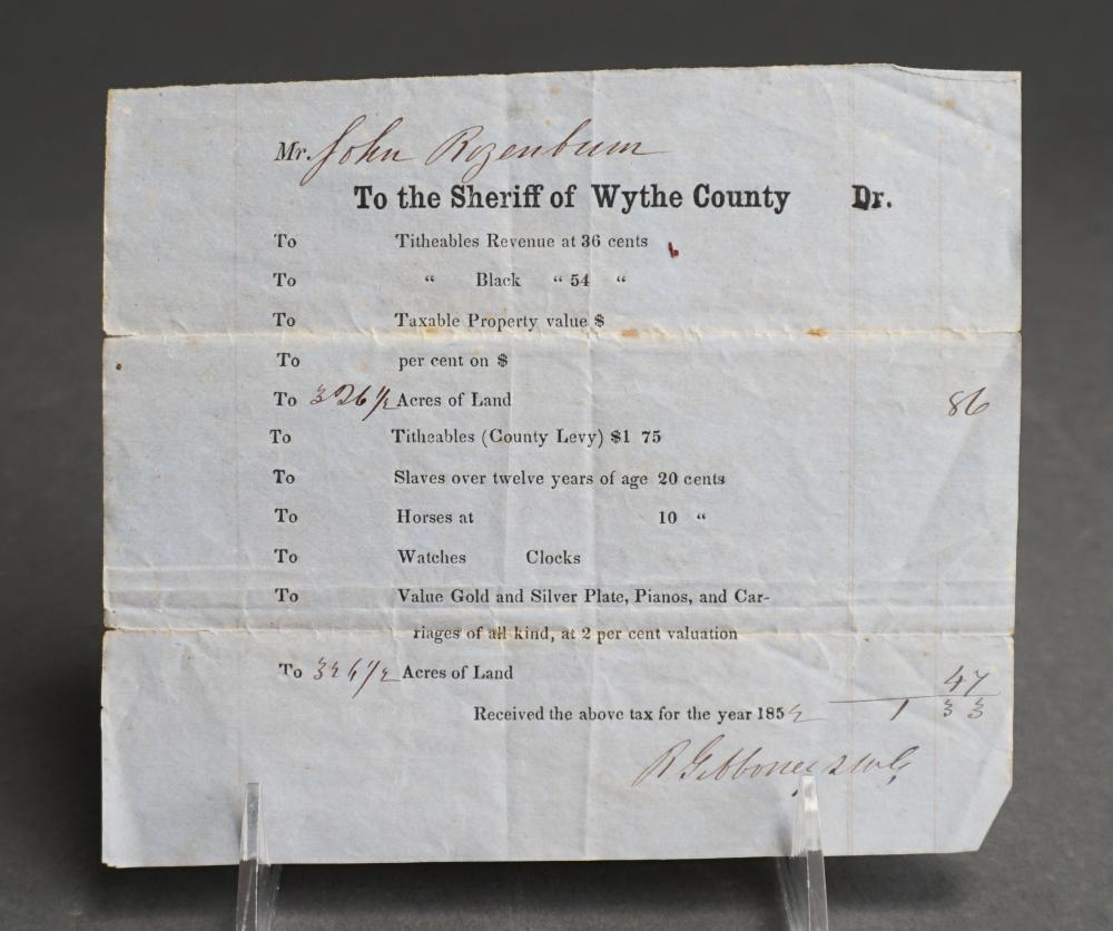 1852 TAX REGISTRATION FORM OF WYTHE 2e4ca9