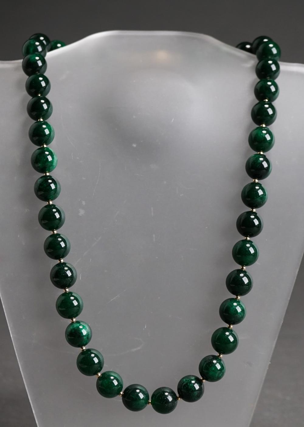 CHINESE DARK GREEN JADE BEAD NECKLACE