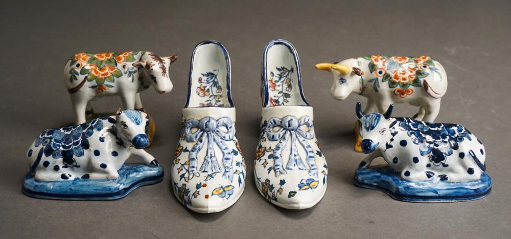 THREE PAIRS OF FAIENCE FIGURINESThree