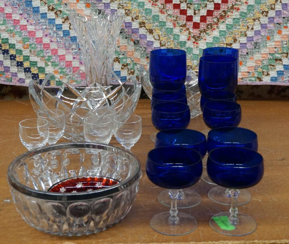 PAIR CRYSTAL SALAD BOWLS, COBALT