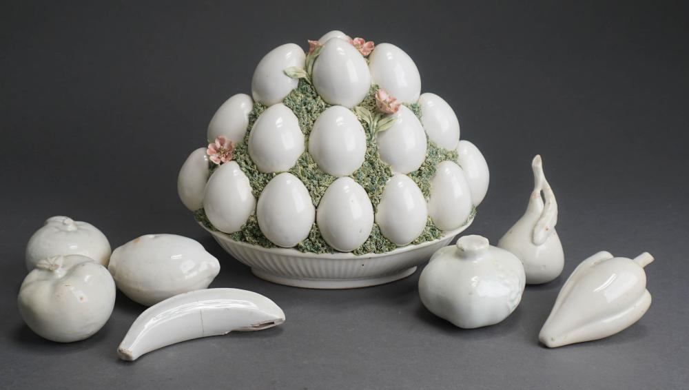 EUROPEAN PORCELAIN EGG BASKET AND