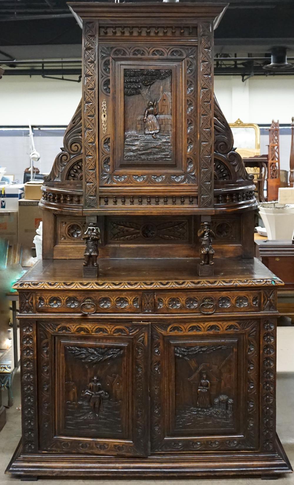 JACOBEAN STYLE CARVED OAK TWO-PART