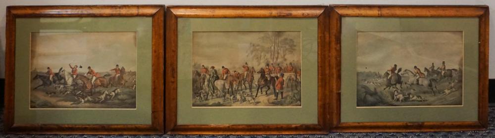 FOX HUNTING SCENES, THREE FRAMED HAND-COLORED