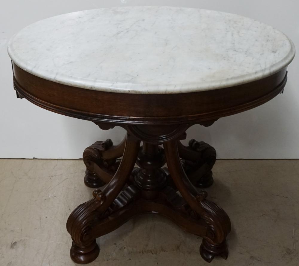 VICTORIAN MAHOGANY MARBLE TOP OVAL