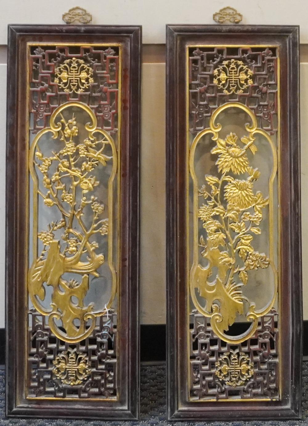 PAIR CHINESE PARTIAL GILT HARDWOOD