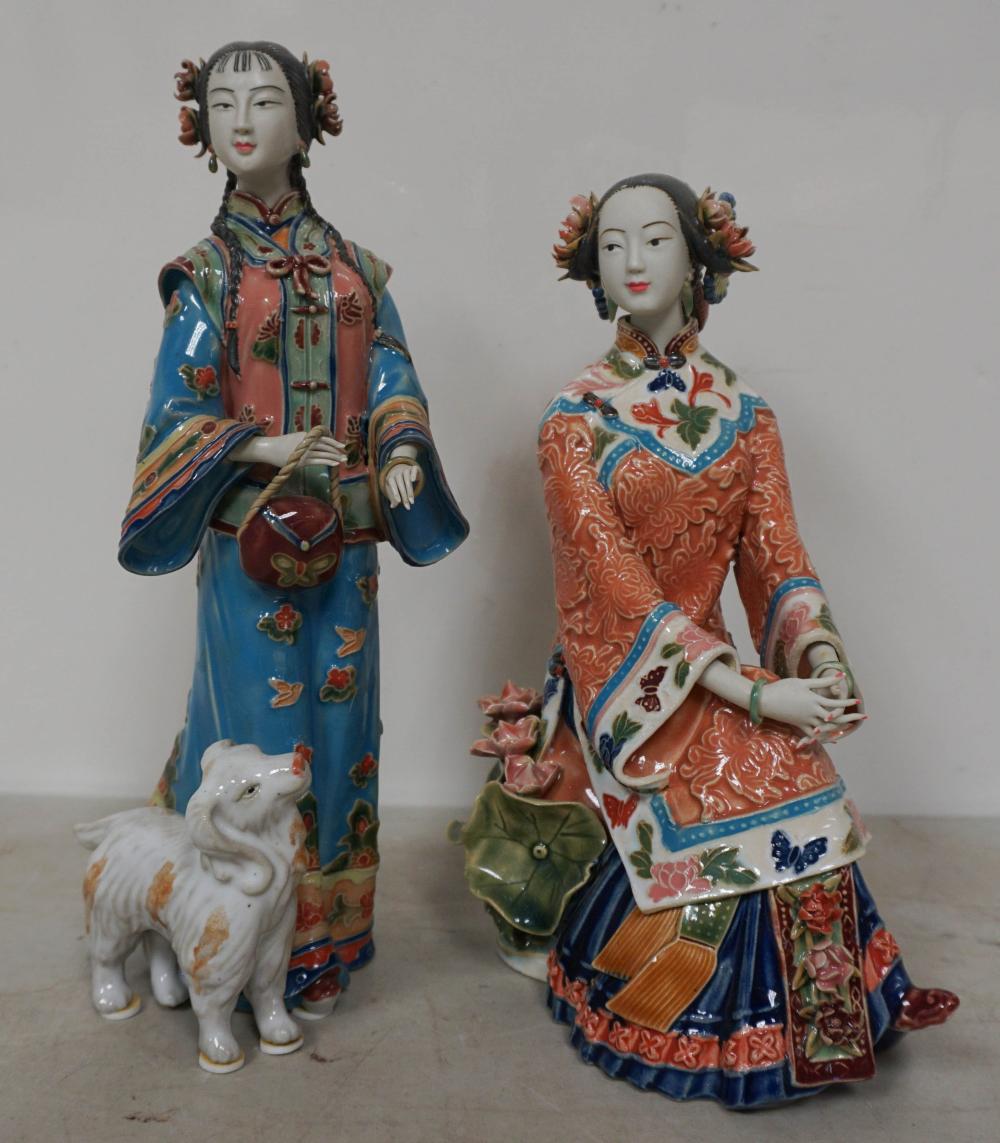 TWO CHINESE POLYCHROME DECORATED GLAZED