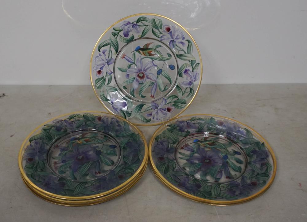 SIX PAINTED GLASS SERVICE PLATES
