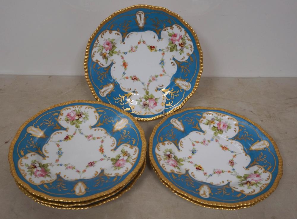SIX LIMOGES GILT AND FLORAL DECORATED
