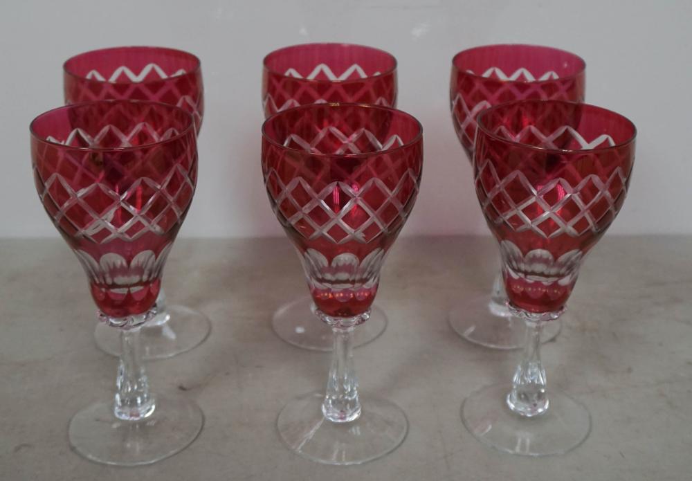SET OF SIX CRANBERRY-TO-CLEAR CUT CRYSTAL