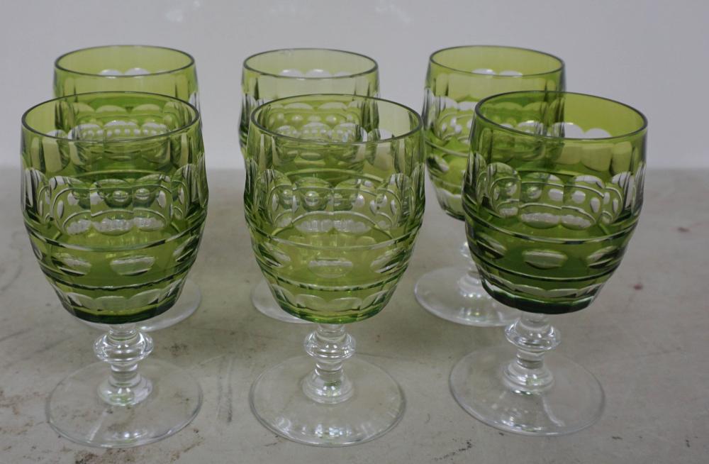 SET OF SIX GREEN-TO-CLEAR CUT CRYSTAL