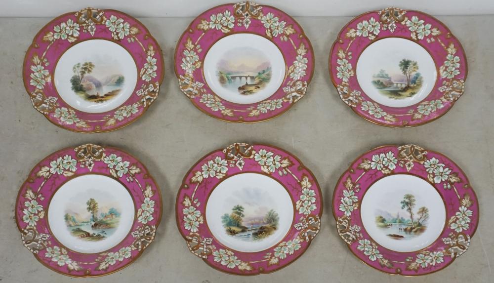 SET OF SIX ENGLISH HAND-PAINTED PIERCED