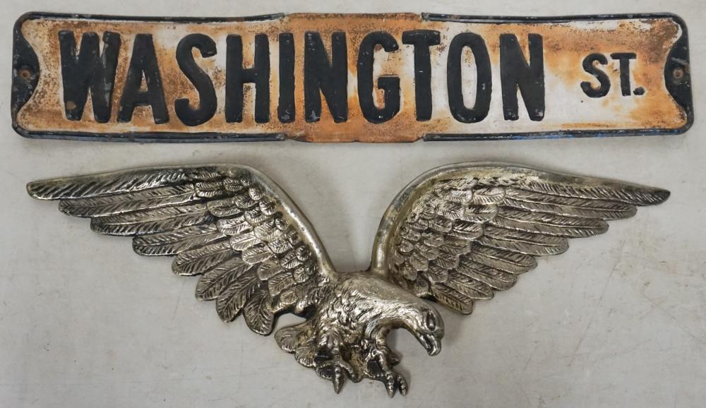 WASHINGTON ST. SIGN AND A GILT METAL