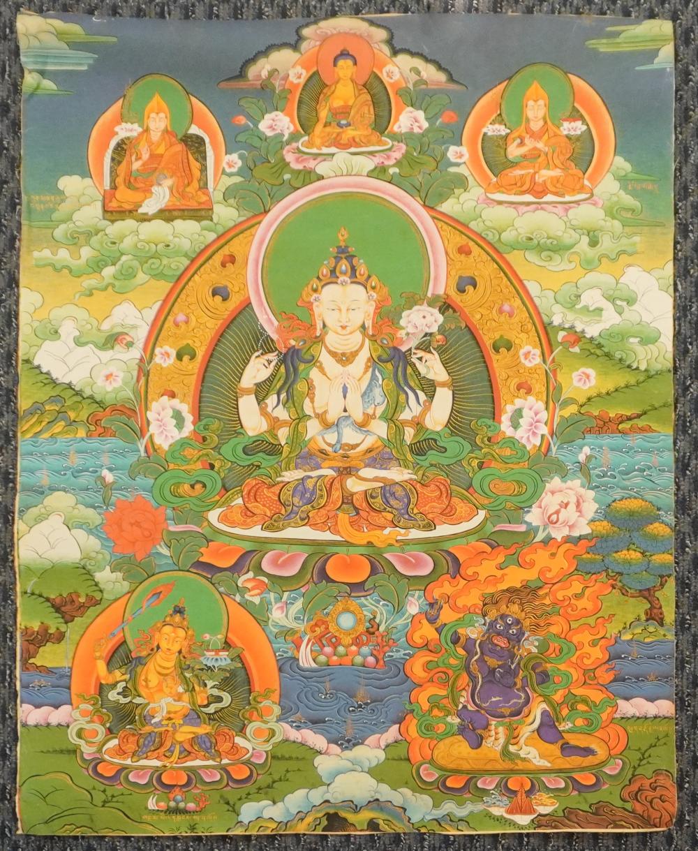 INDIAN BUDDHIST THANGKA OF DEITIES,