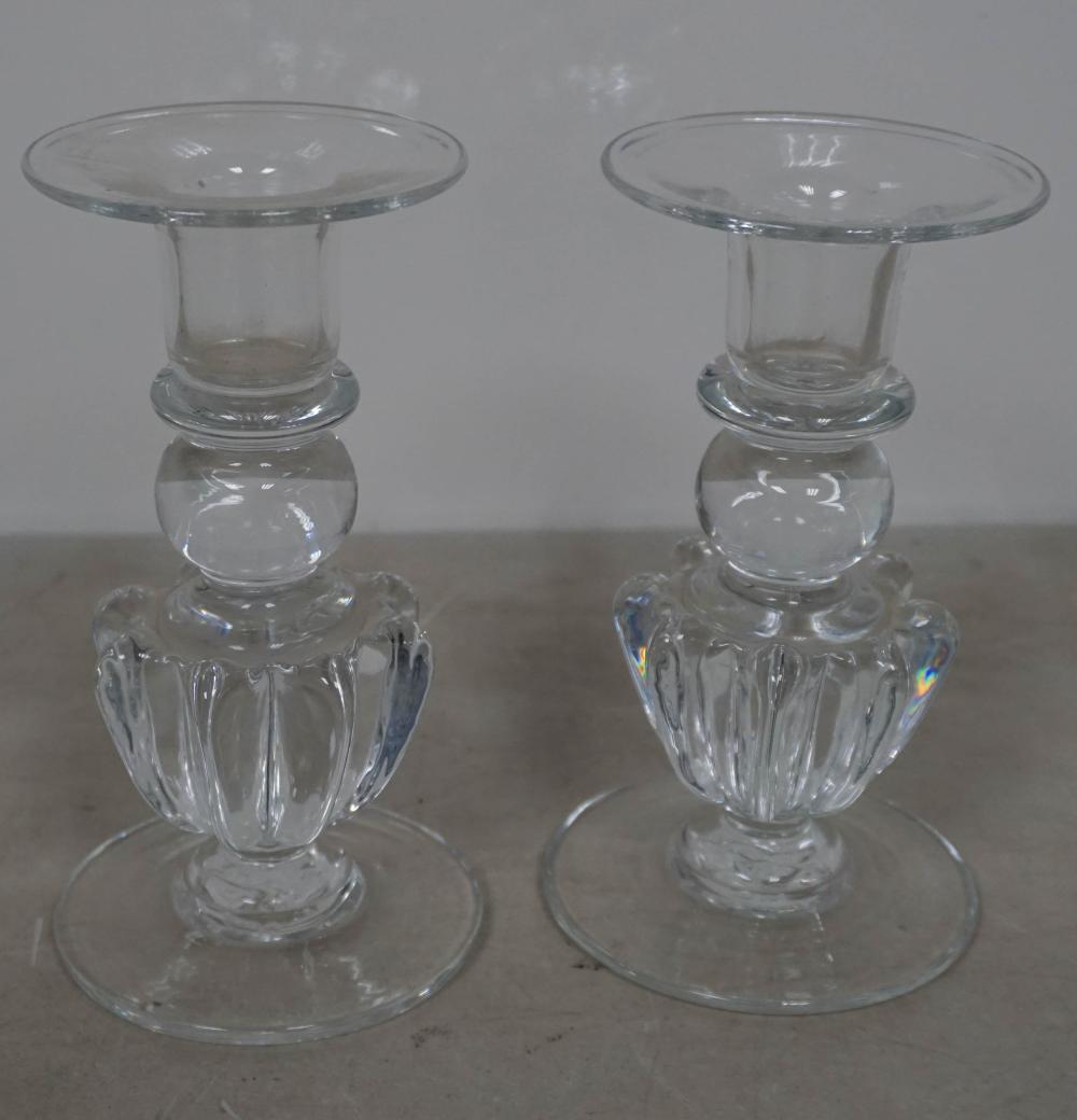 PAIR OF GLASS CANDLESTICKS, H: