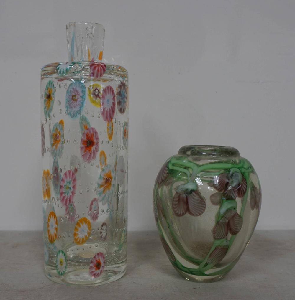 MURANO GLASS BOTTLE VASE AND AN