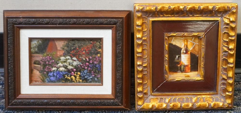 TWO MINIATURE OIL PAINTINGS, FRAME