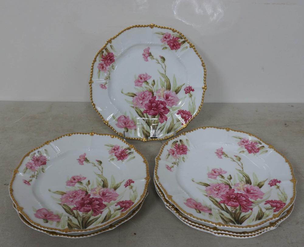 SIX LIMOGES FLORAL AND GILT DECORATED