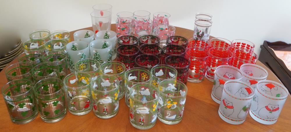 GROUP OF HOLIDAY-THEMED GLASS BARWAREGroup