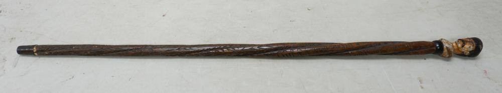 CARVED WOOD CANE WITH PORTRAIT