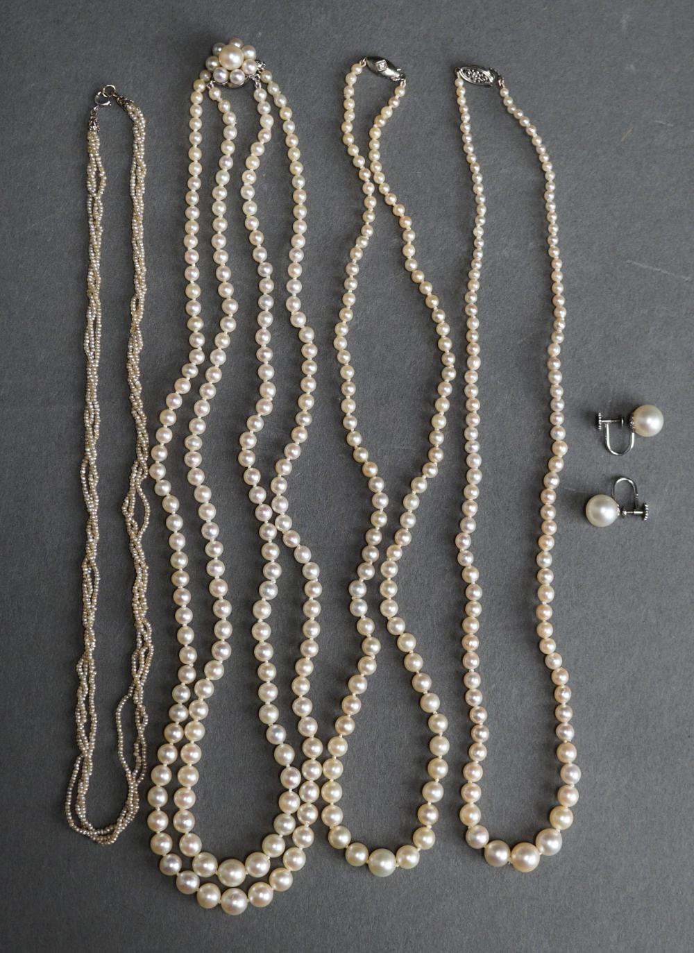 COLLECTION OF FOUR PEARL NECKLACES