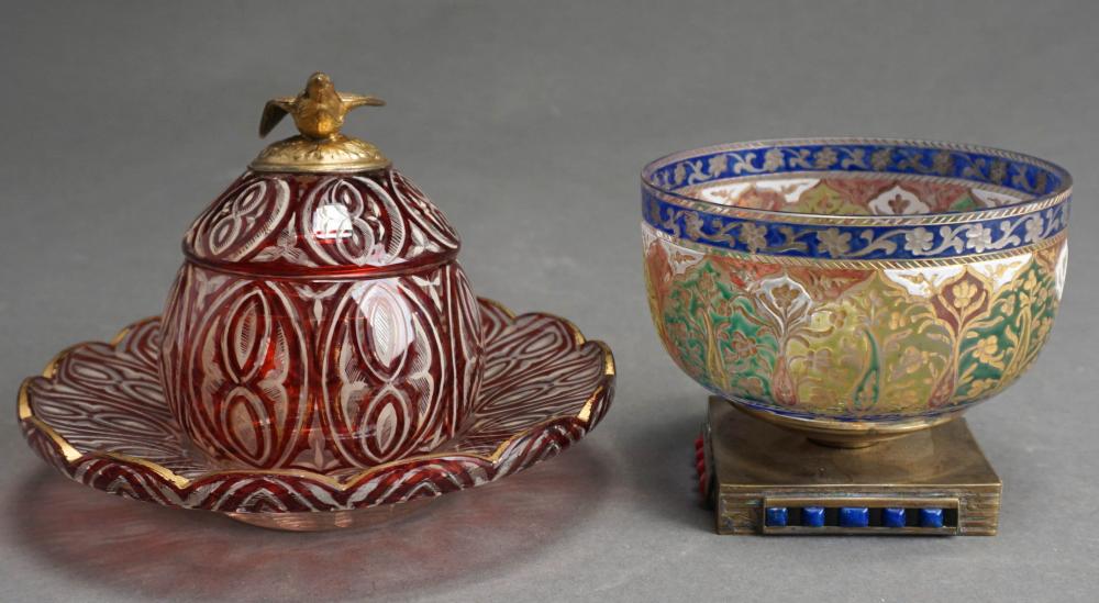 TWO PARCEL GILT ENGRAVED ENAMELED