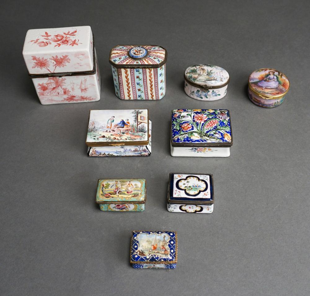 EIGHT EUROPEAN ENAMEL BOXES AND 2e5229