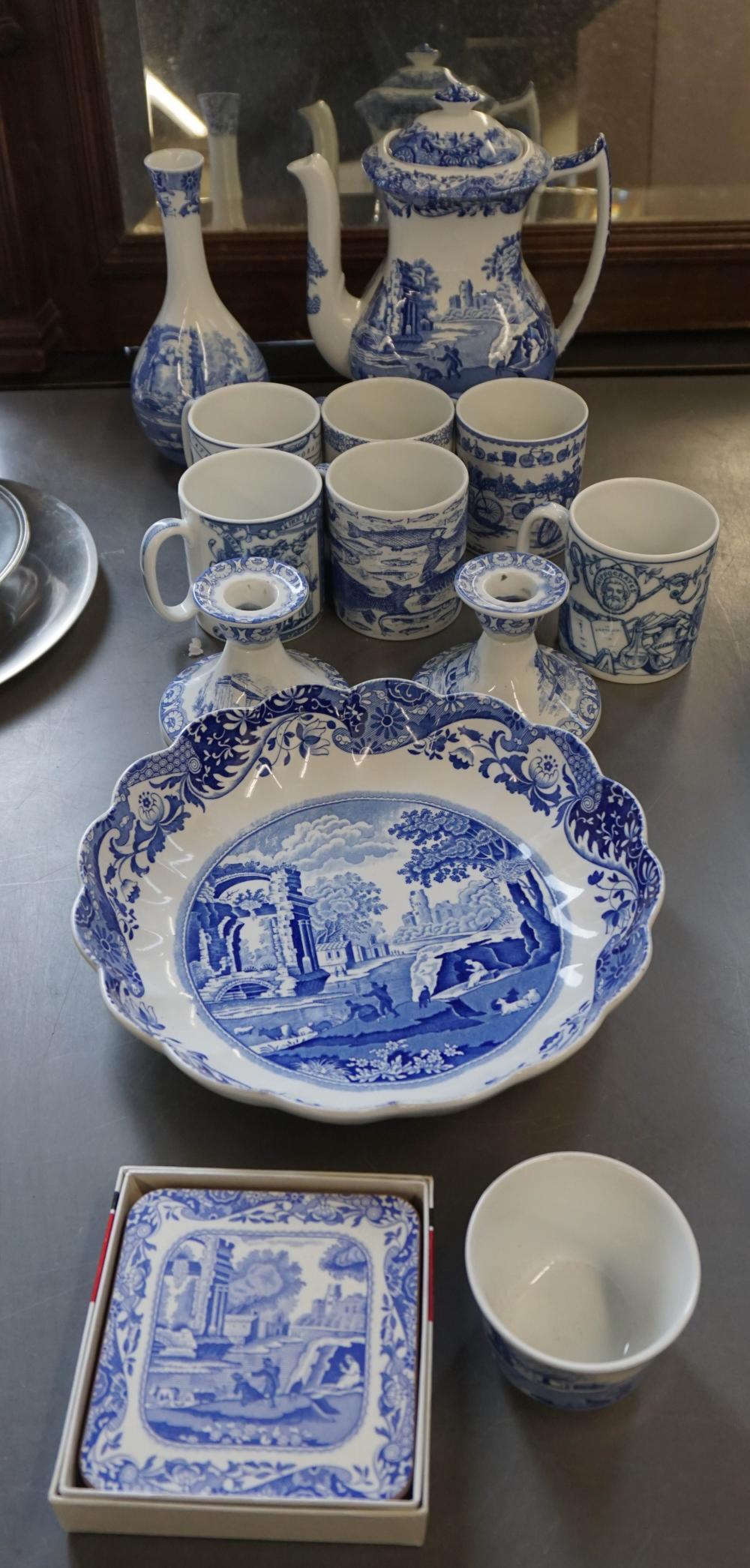 TWELVE SPODE BLUE AND WHITE PORCELAIN