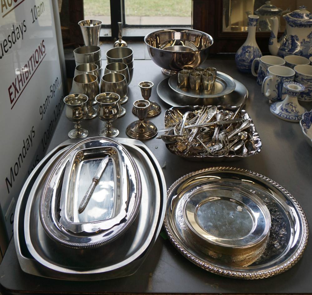 GROUP OF SILVER-PLATED PEWTER AND