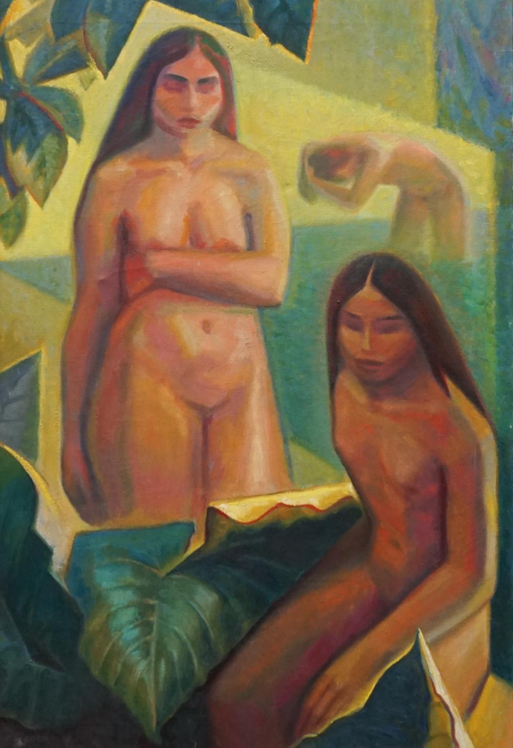 KRUEGER, WOMEN BATHING, OIL ON