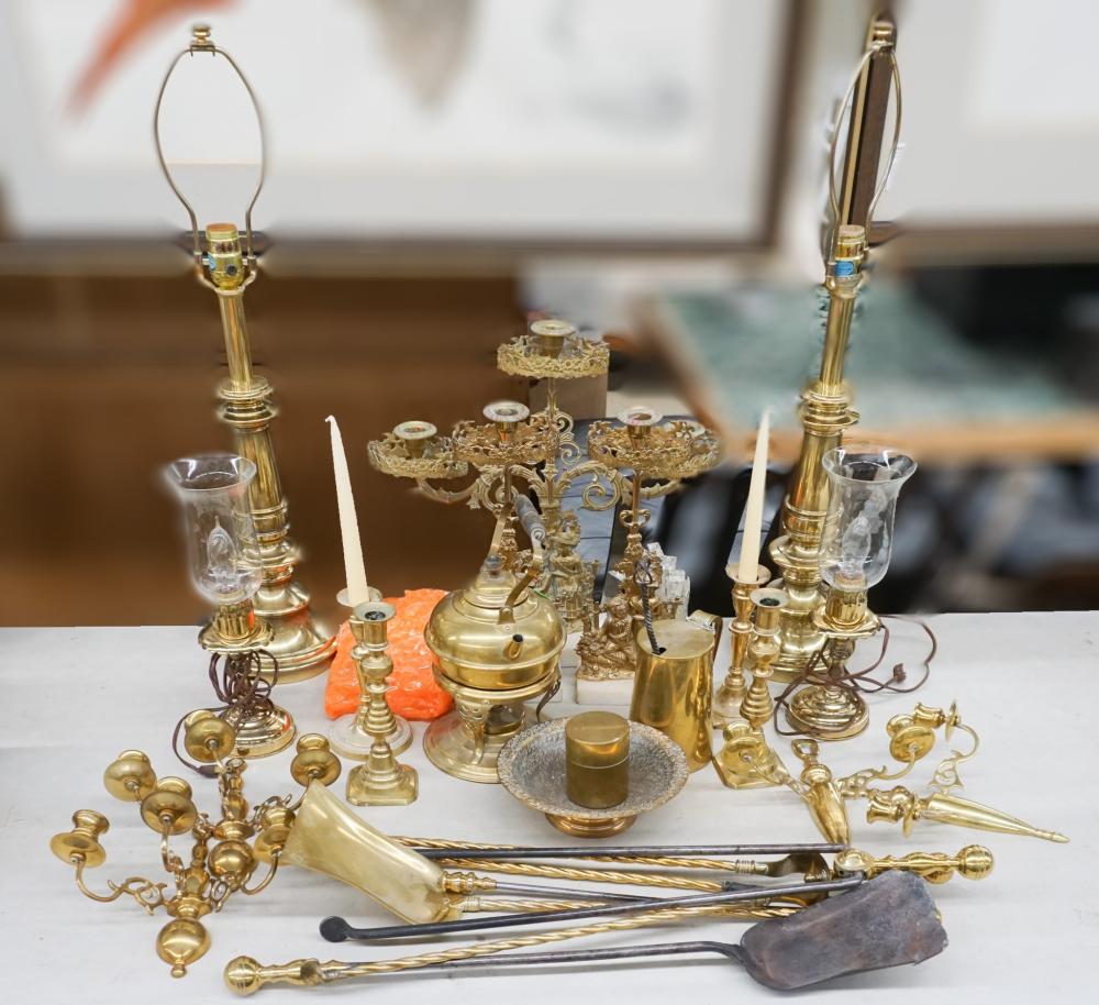 COLLECTION OF BRASS CANDELABRA,