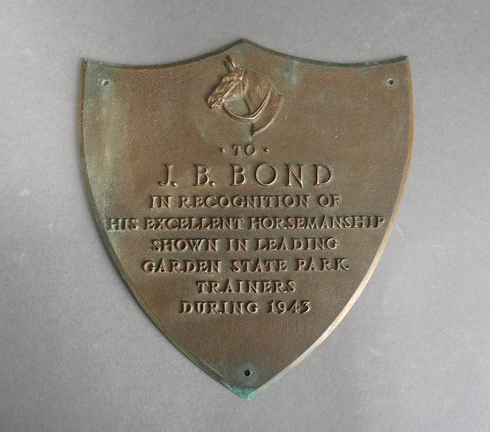 BRONZE PLAQUE AWARDED TO J.B. BOND FOR