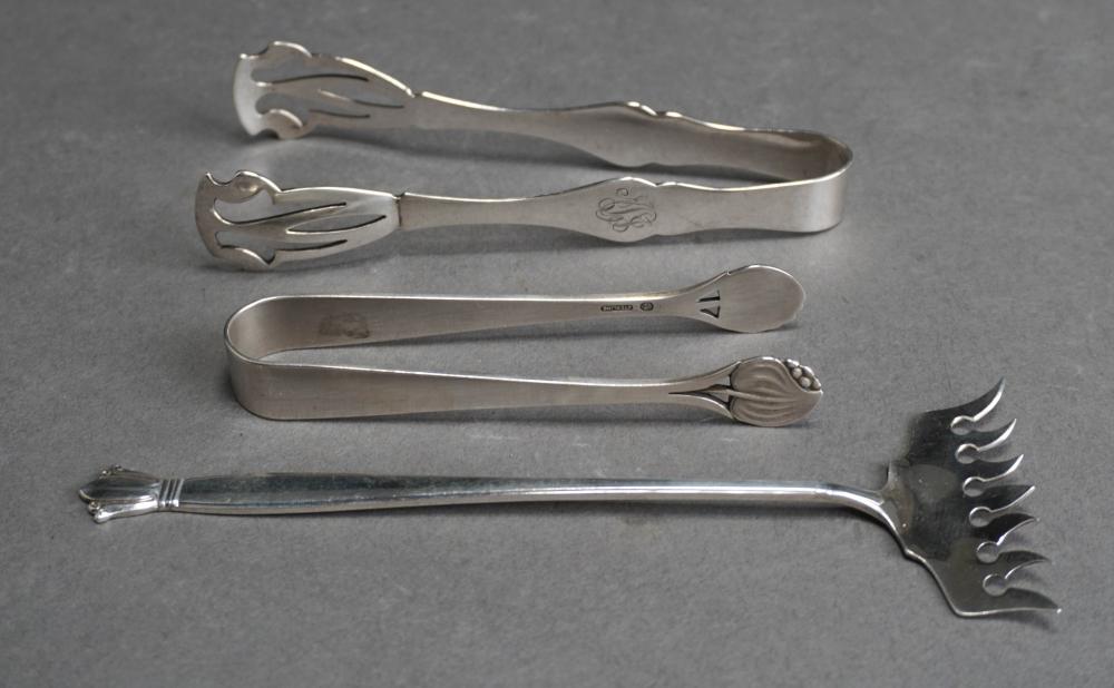 TWO STERLING SILVER TONGS AND SARDINE