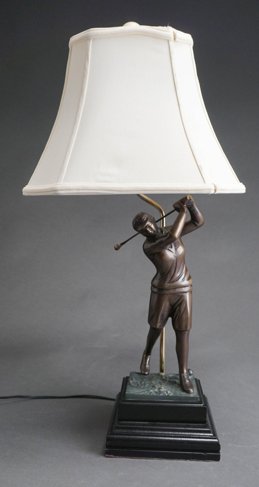 BRONZE GOLFER FIGURAL TABLE LAMP,