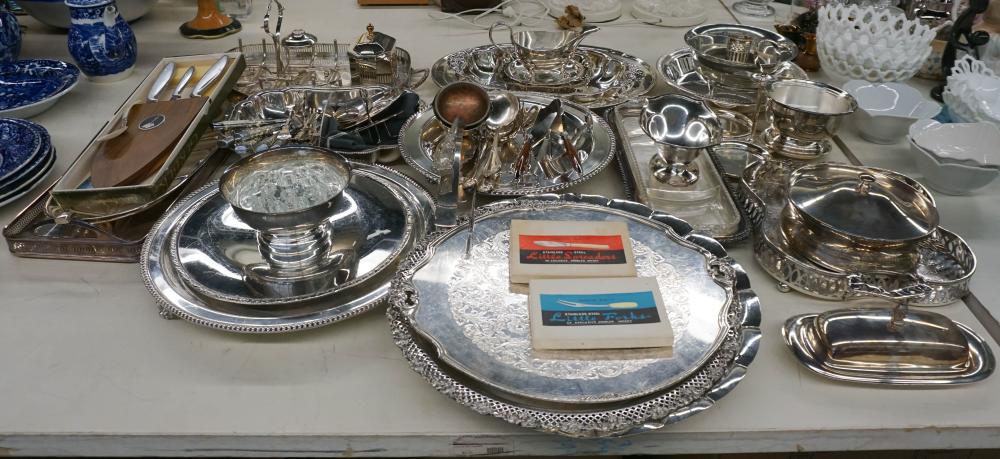 COLLECTION OF SILVERPLATE TABLE