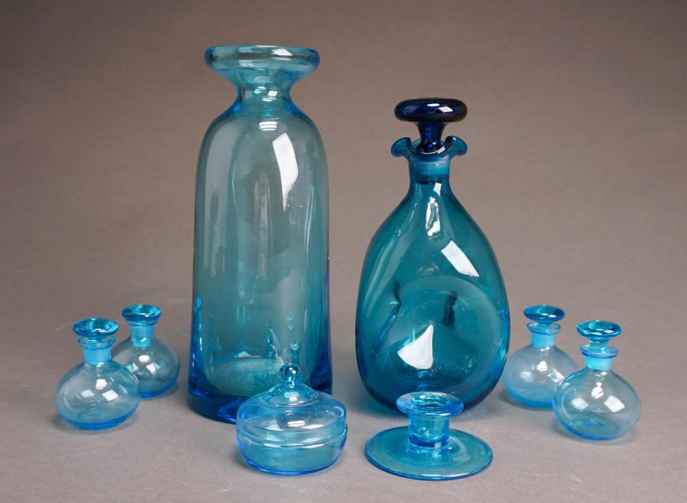 COLLECTION OF BLUE GLASS BOTTLES