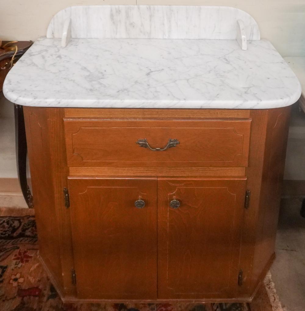 BURLWOOD VENEER AND MARBLE TOP