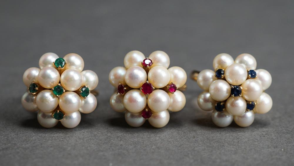 THREE 14-KARAT YELLOW-GOLD, PEARL,